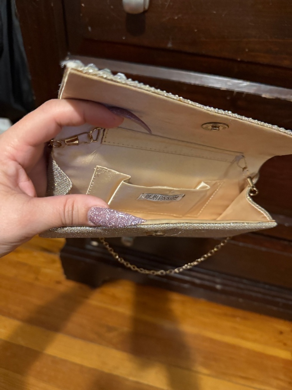 Crystal-Embellished Evening Clutch in Champagne - Picture 3 of 4
